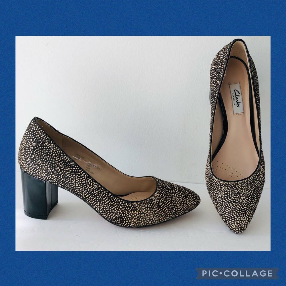 Clarks Black and Cream Heels